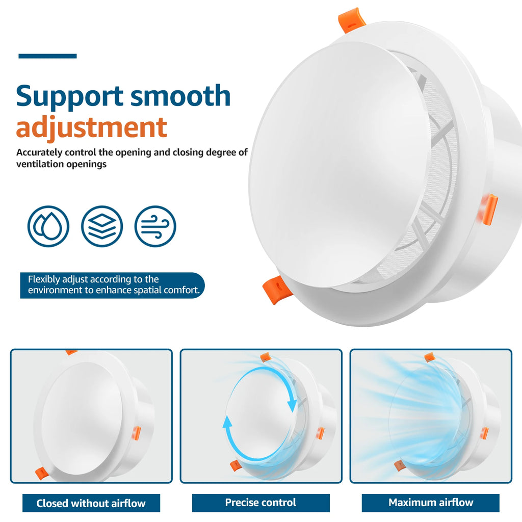 Round Vent Cover with Adjustable Panel & Removable Mesh Screen ABS Ceiling Diffuser for HVAC, Bathroom, Kitchen, Wall and Duct A Zpaxo