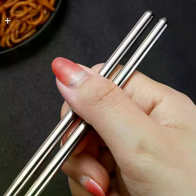 Stainless Steel Chopsticks Reusable Household Round Metal Chop Sticks Japanese Sushi Food Stick Kitchen Tableware Cutlery Zpaxo