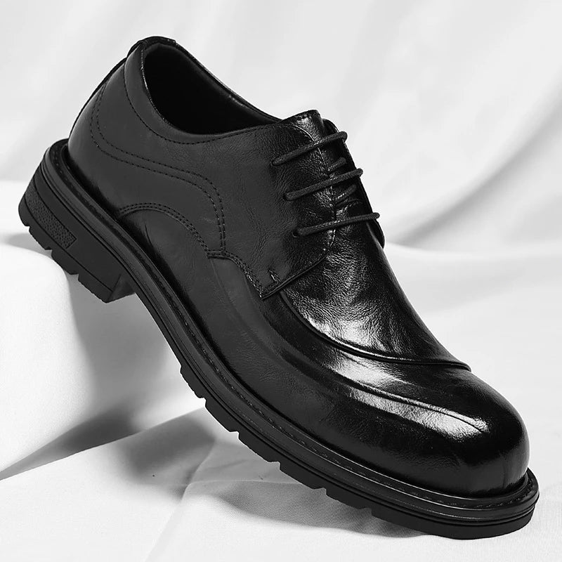 Brown Burnished Leather Lace Up Chunky Sole Formal Business Office Zpaxo