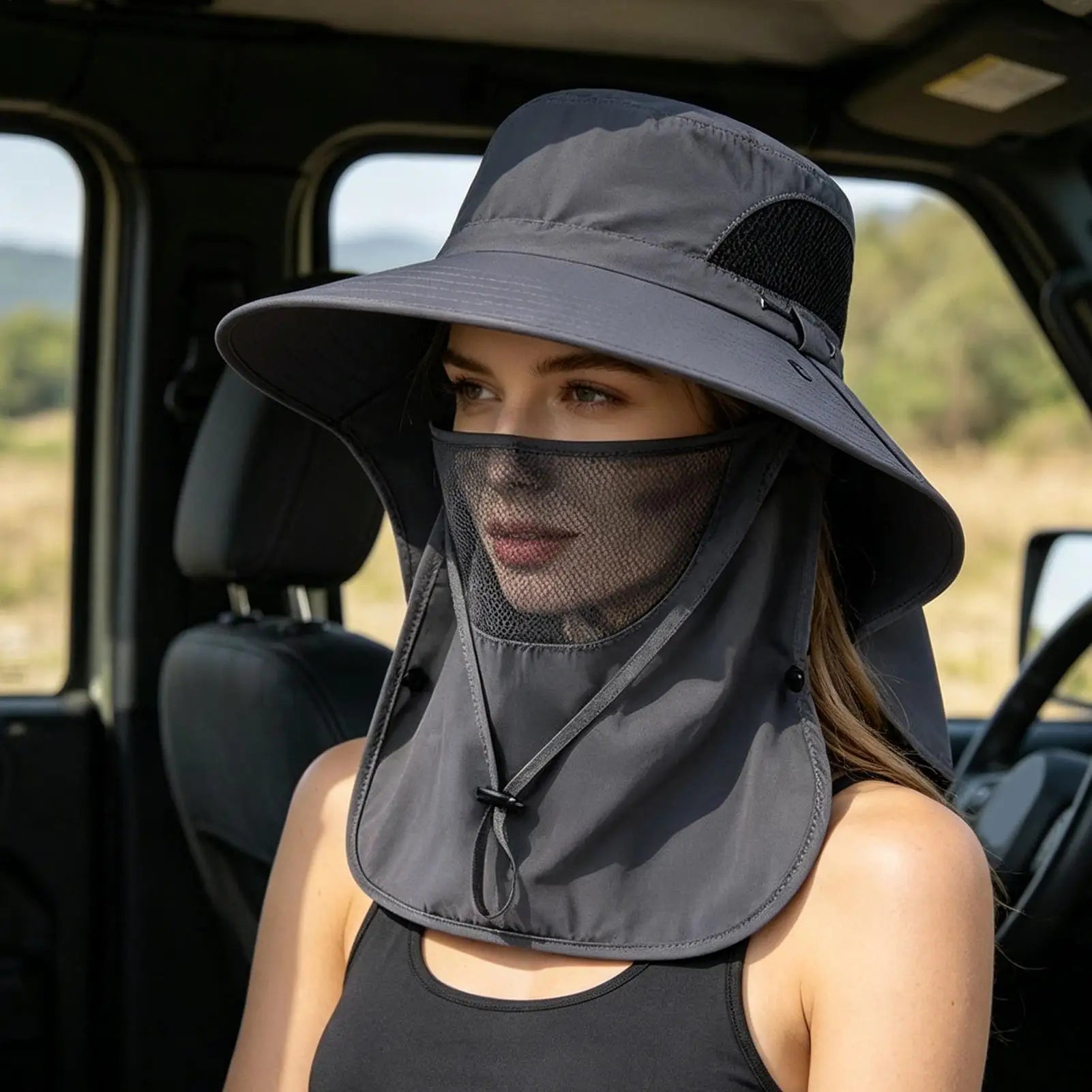 UV Protection Wide Brim Fishing Sun Hat with Neck Flap Outdoor Sun Hat Zpaxo