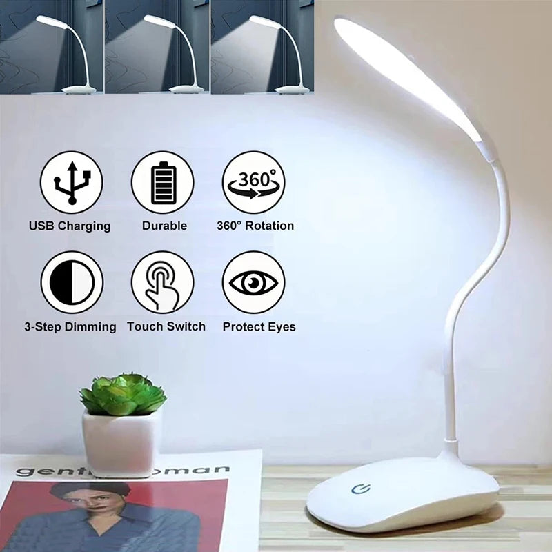 Portable USB Rechargeable LED Desk Lamp Touch 3 Modes Dimming Table Lamp Eye Protection For Office Bedroom Bedside Reading Light Zpaxo