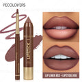 Long-lasting Brown Tube Lipstick Pen& Velvet Lip Liner Pencil Zpaxo set 02