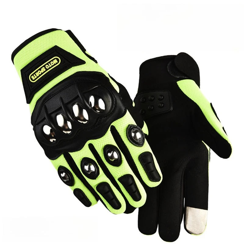 Motorcycle anti fall stainless steel hard shell half finger riding gloves for men's mountain bike riding equipment gloves Zpaxo Green full finger