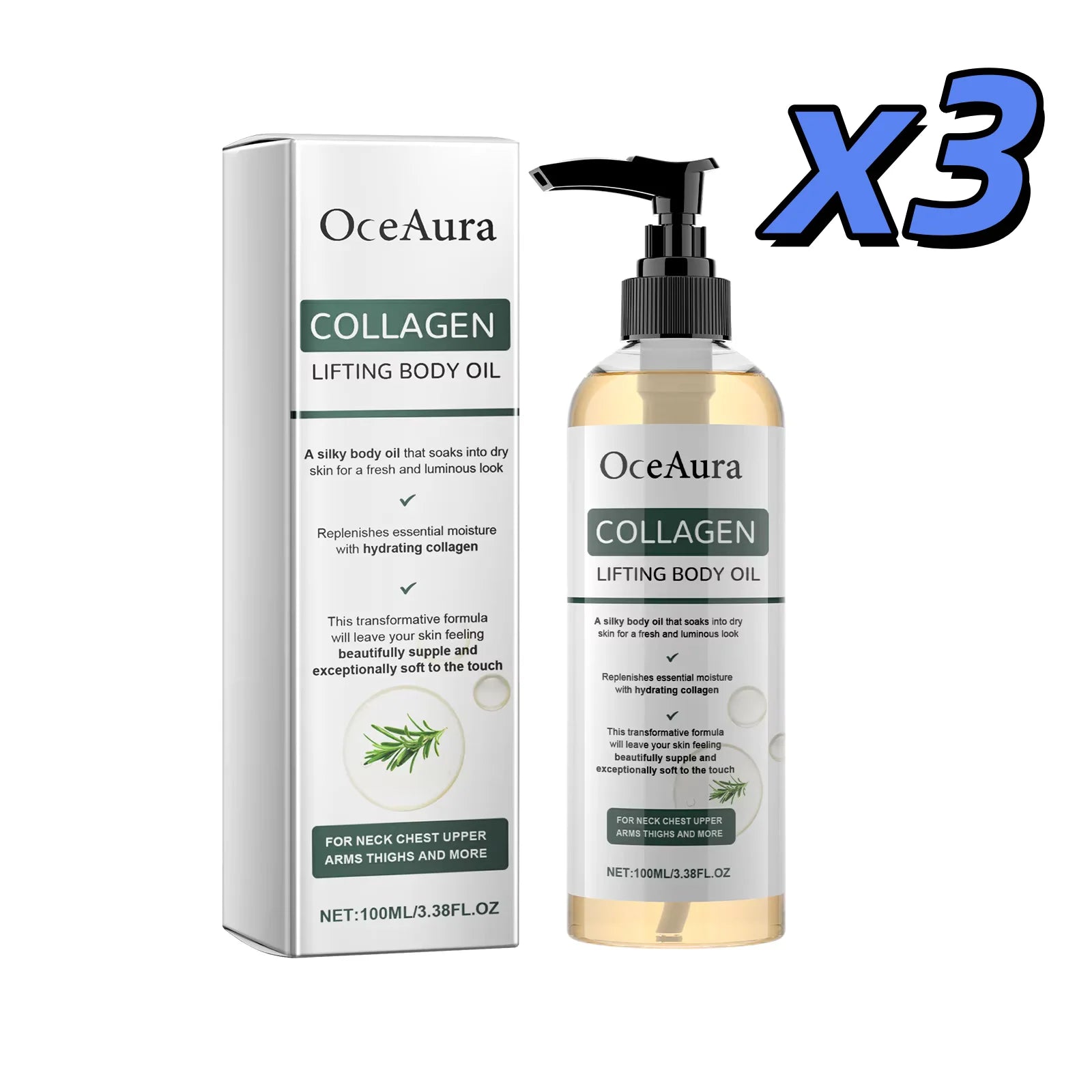 OceAura Collagen Body Oil – Firming, Anti-Aging & Hydrating Collagen Body Oil Zpaxo 100ml boxed X 3pxs