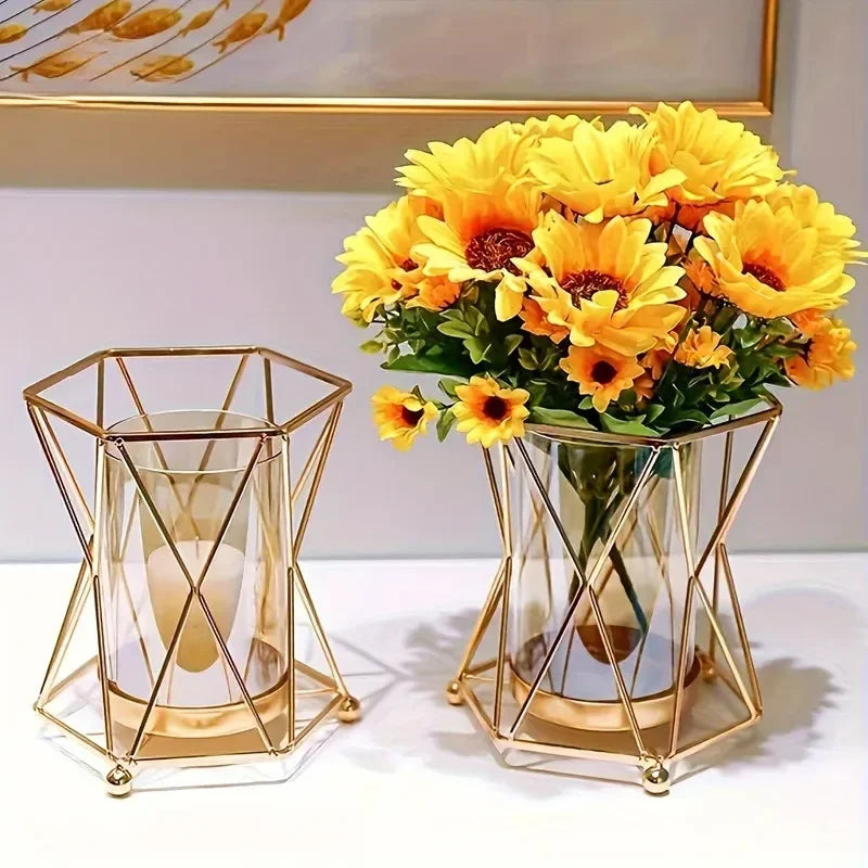 Luxury Wrought Iron Glass Vase Dining Table Centerpiece Hydroponic