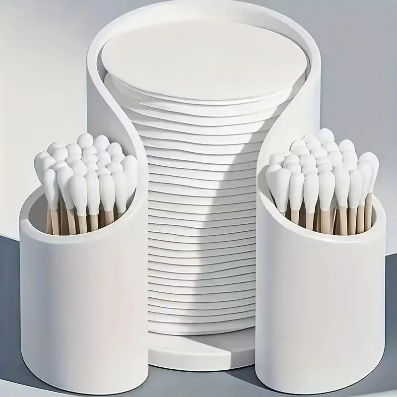 1pcs random Cotton Pad & Swab Organizer – 2-Compartment Glossy Tray, Space-Saving for Bathroom Desk Zpaxo