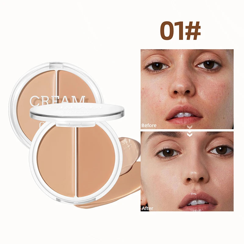 2-Color Foundation Concealer Palette - Creamy, Full Coverage, Long-Wearing for Contouring, Brightening & Natural 3D Face Makeup Zpaxo 01