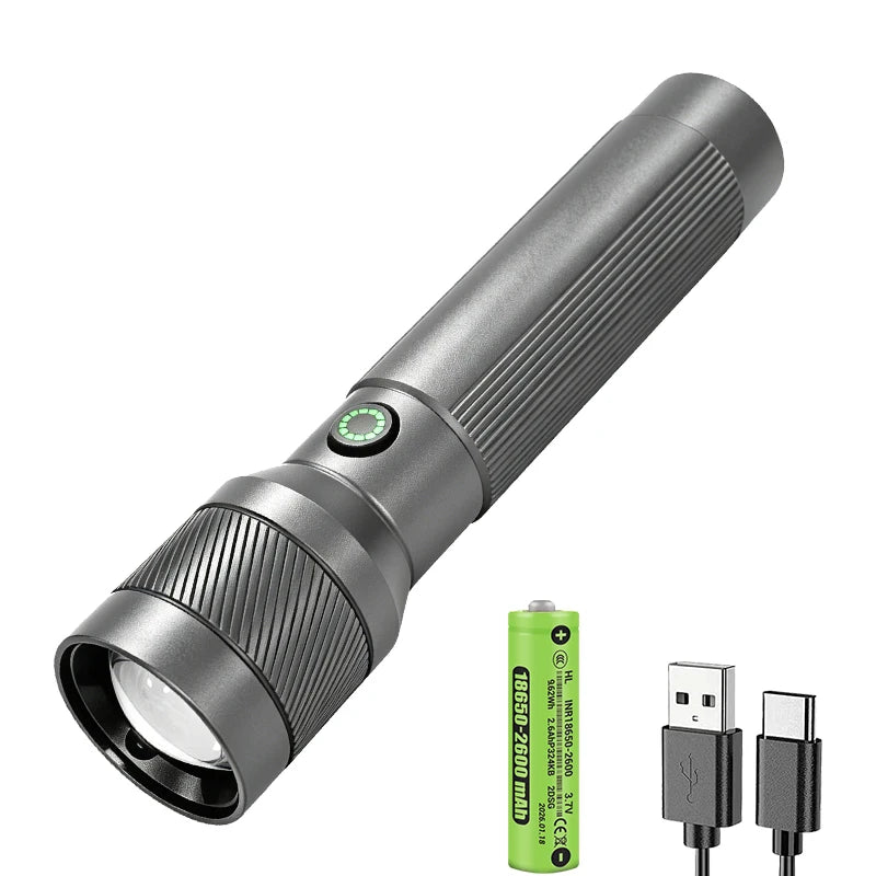90000LM Power XHP50 Led Flashlight Rechargeable Torch Zoom Usb Hand Zpaxo Sliver 18650 battery