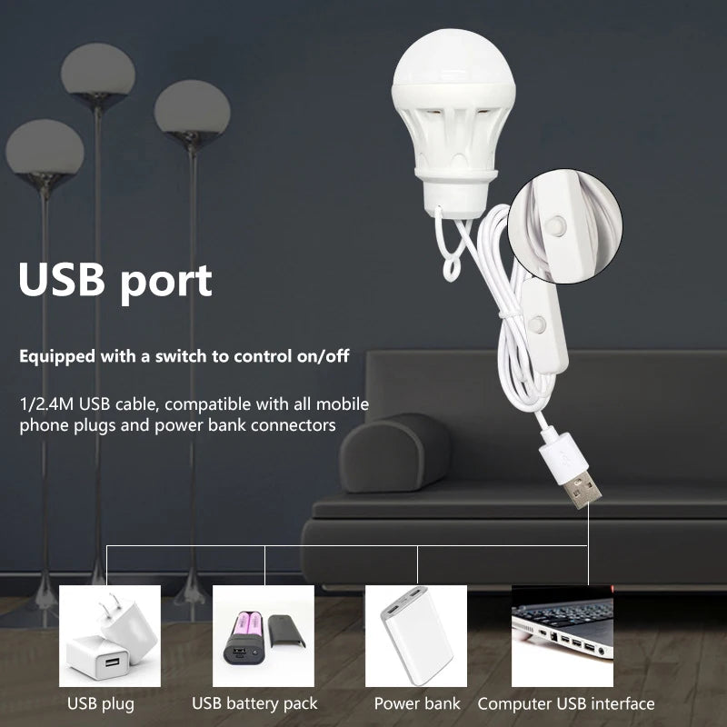 DC5V USB LED Bulb Ideal Outdoor Camping Fishing Barbecue Emergency Zpaxo
