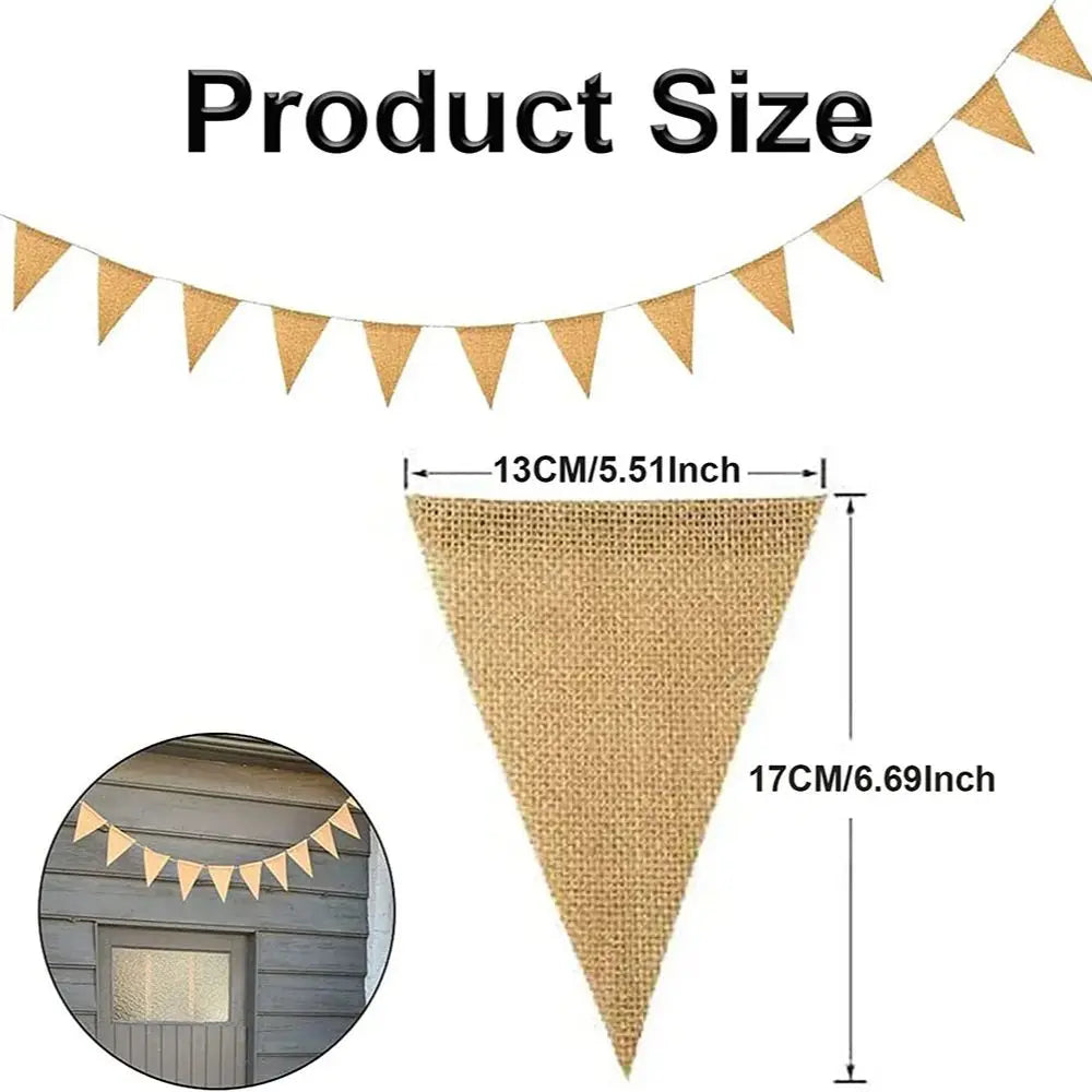 Jute Burlap Triangle Flag Vintage Hessian Bunting Banners Wedding