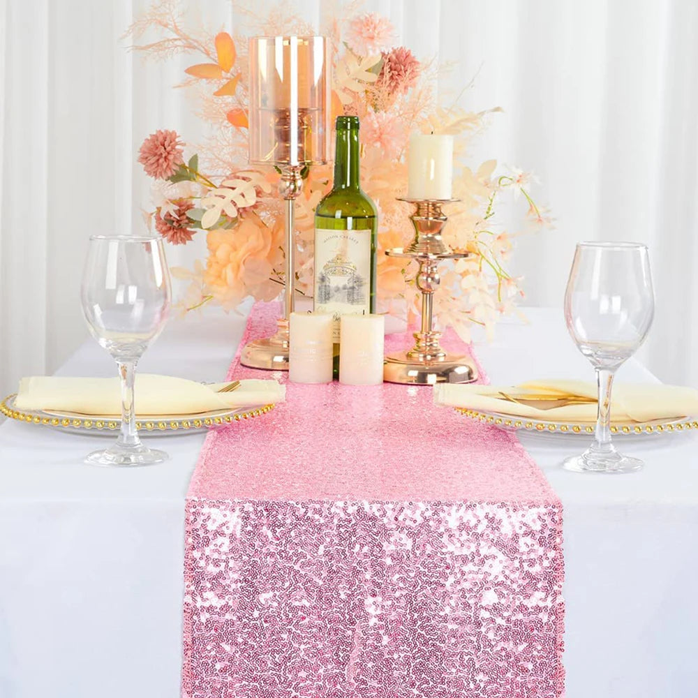 Sequin Table Runner Glitter Table Runner 30*180cm for Wedding Party Birthday Bnaquet Hotel Home Table Decor Zpaxo Pink
