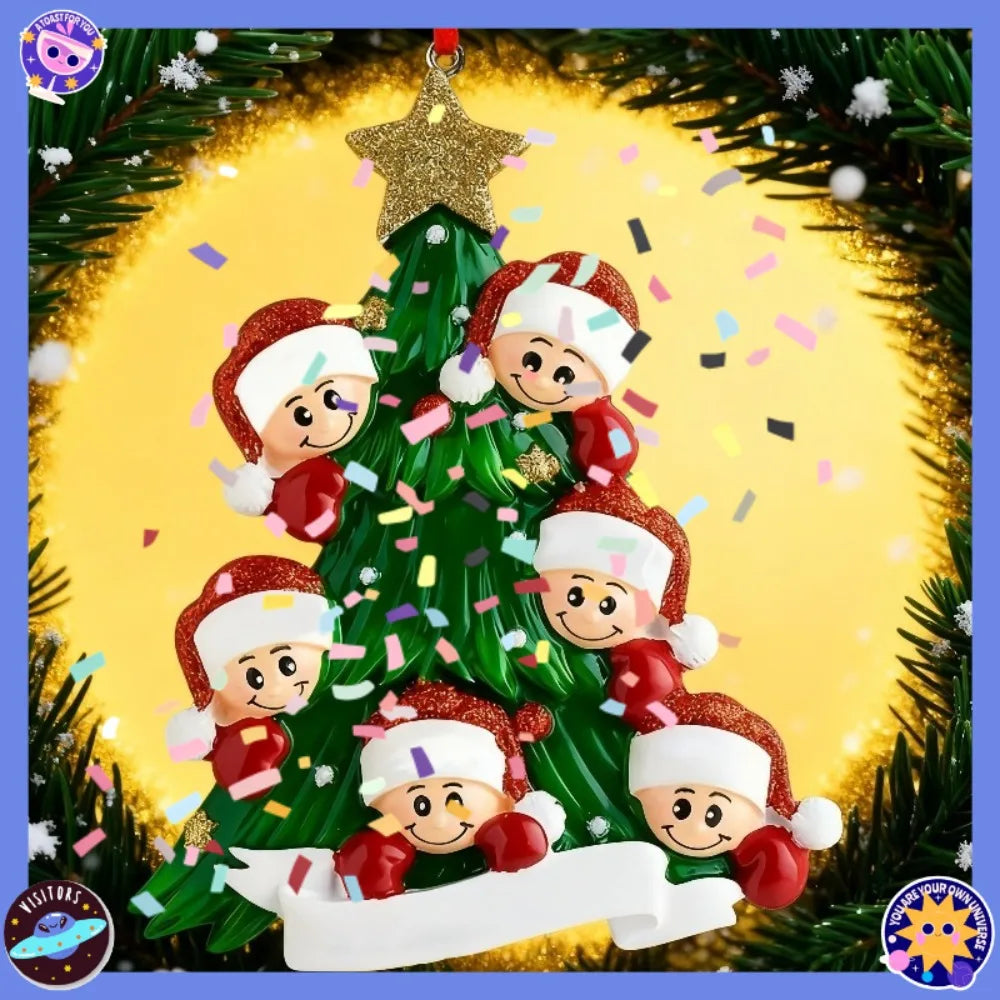 Christmas Tree Pendant Cute Acrylic Ornaments Flat Santa Hat&star Zpaxo Family of six