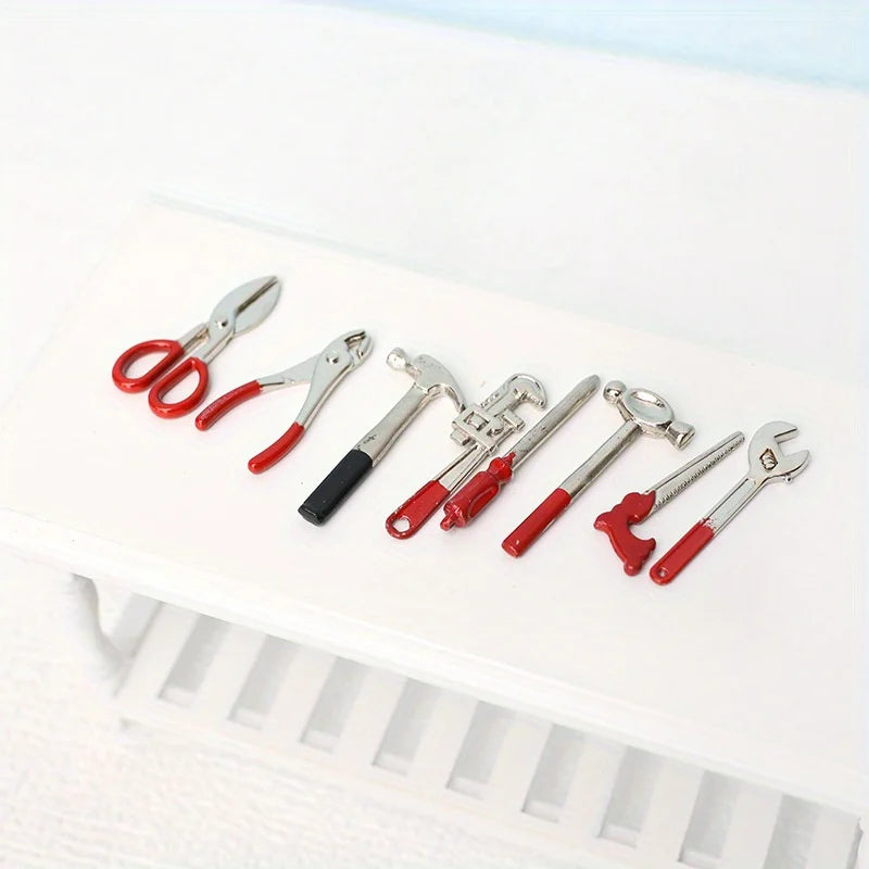 9-Piece 1:12 Dollhouse Miniature Toolbox Set – Handmade Wood Tools Dollhouse Miniature Set Zpaxo
