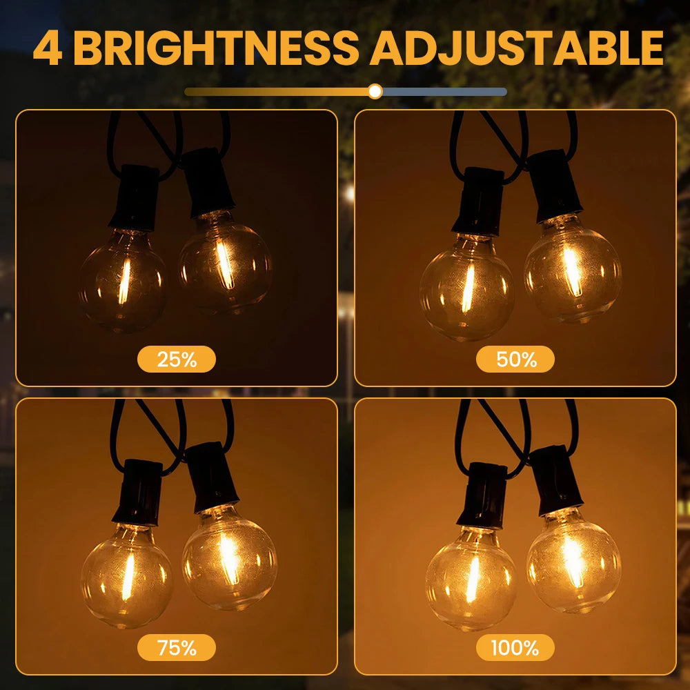Outdoor String Lights 18M-35M G40 Bulbs IP44 Waterproof Dimmable Hanging Connectable Outdoor Lights 24V Low Voltage with Remote Zpaxo