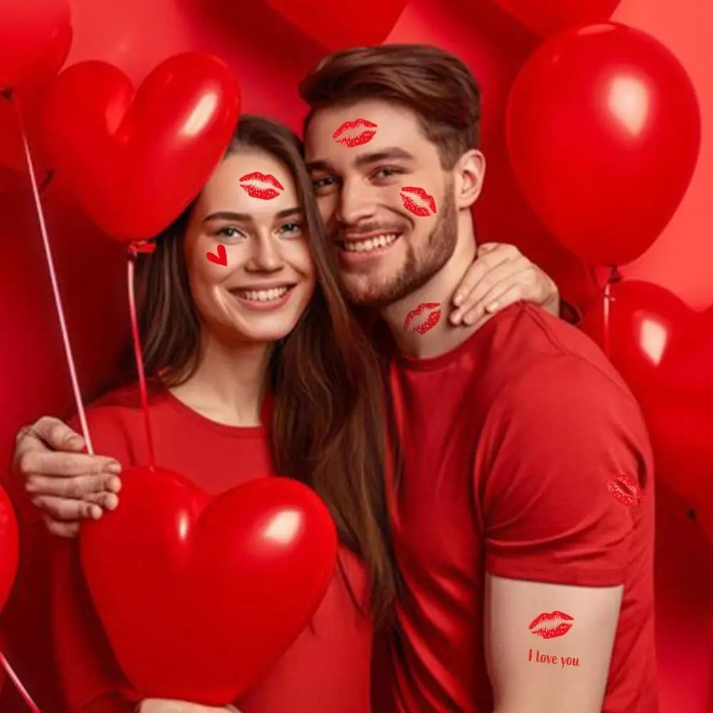 Valentine's Day Temporary Tattoo Stickers Lips Kiss Heart Waterproof Zpaxo