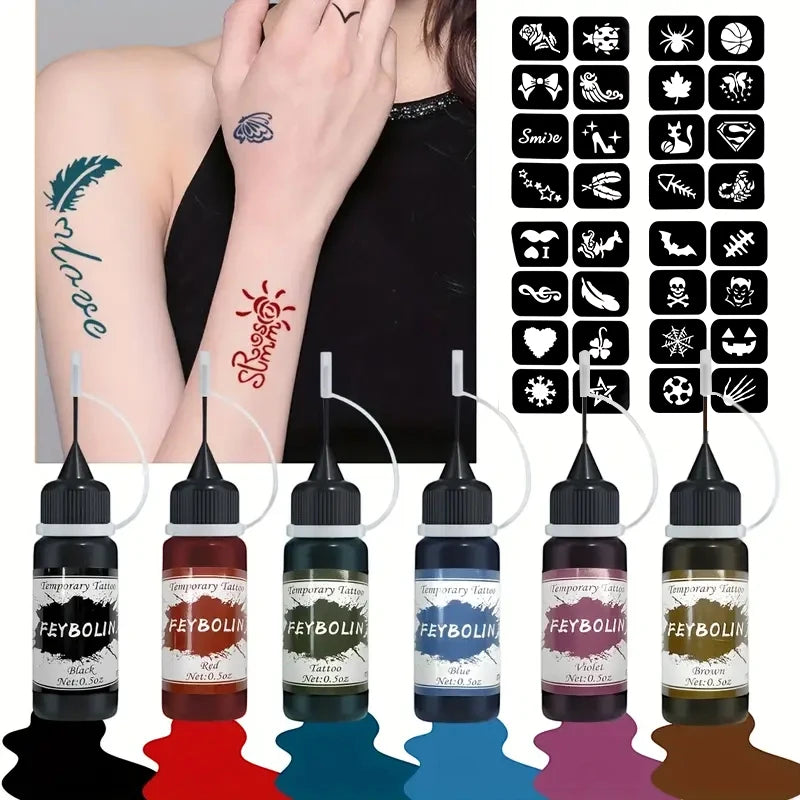 Temporary Tattoo Juice Paste with Templates,Temporary Henna Tattoo Ink Gel For Body Art Painting Cream,DIY Pigment Professional Zpaxo