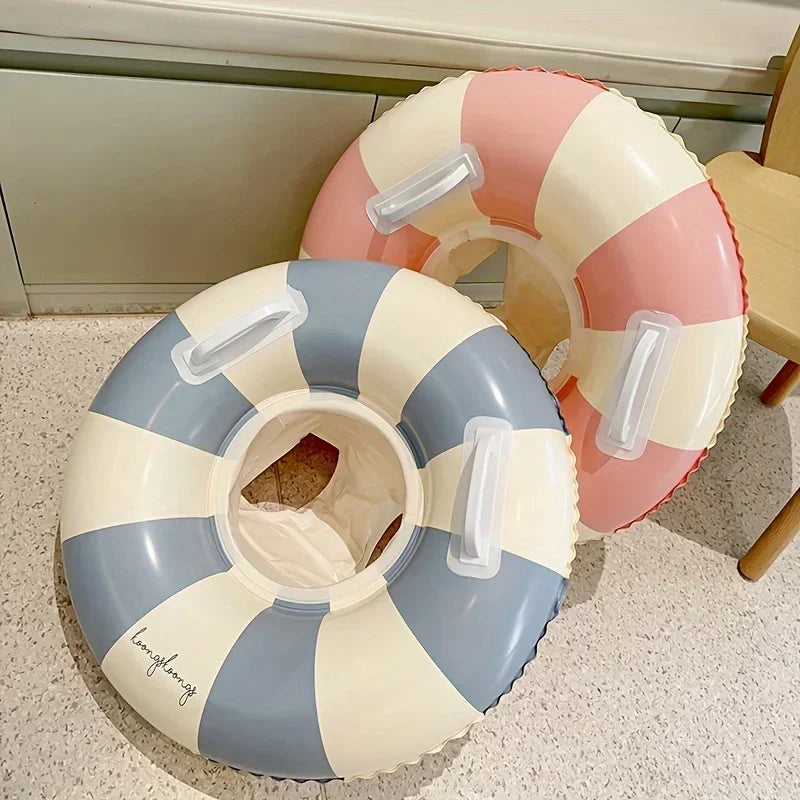 Durable Thick PVC Youngsters' Vintage Striped Swimming Ring Handles