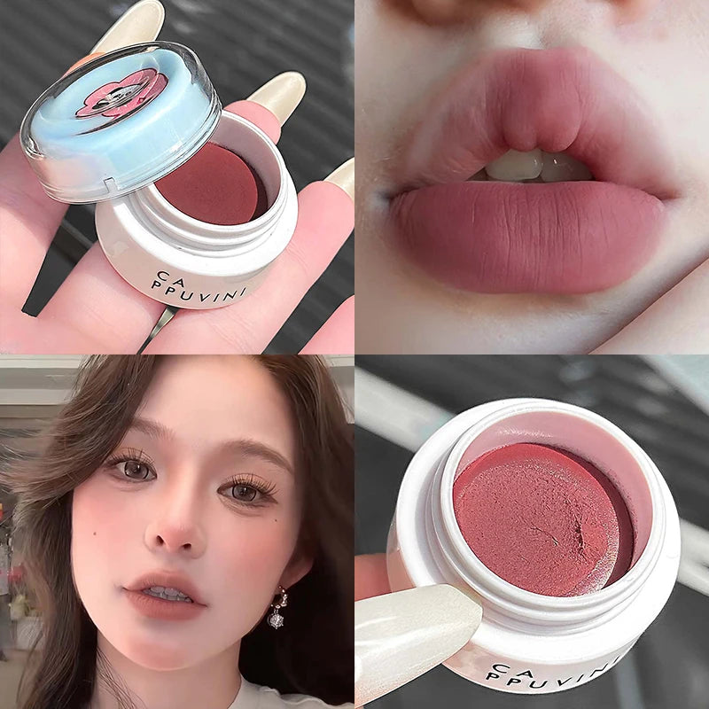Lip and Cheek Dual-use Lip Mud Waterproof Non-Stick Cup Silky Matte Lipgloss&Blush Highly Pigmented Red Lipstick Lip Tint Makeup Zpaxo