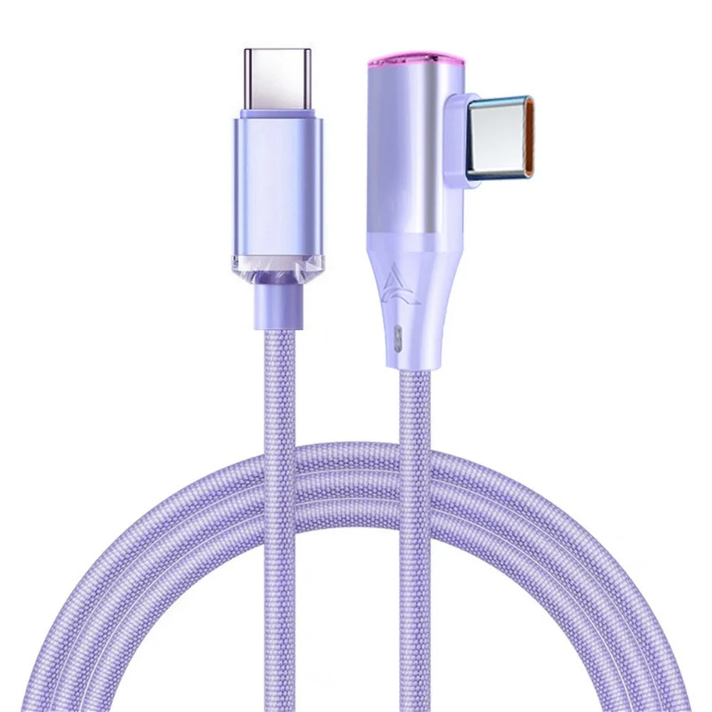 90° USB-C Fast Charging Cable PD 120W | 1m & 2m Right Angle USB-C Charging Cable Zpaxo Purple 0.25m