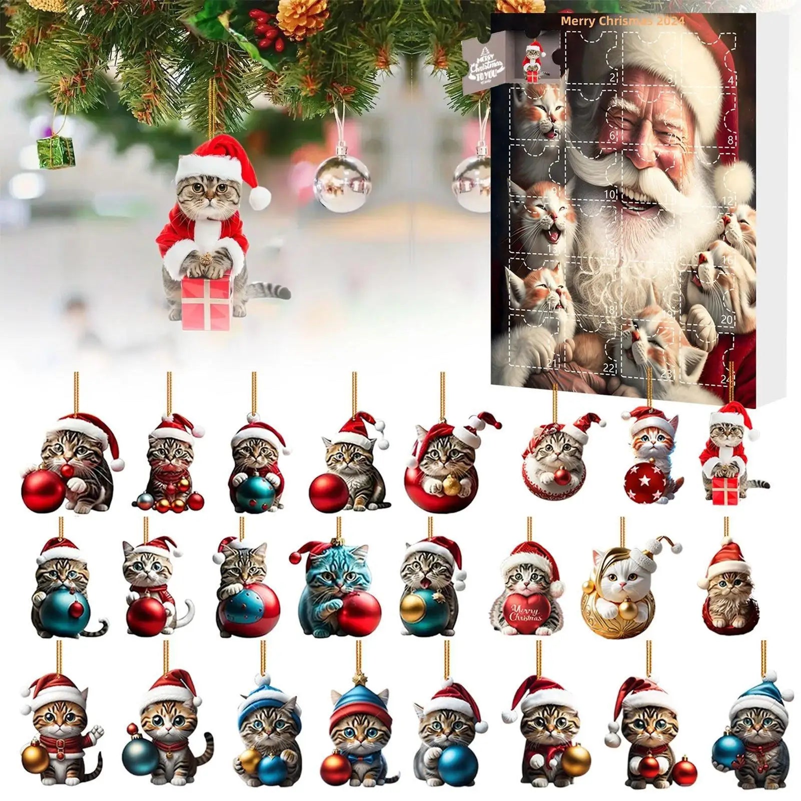 2D Acrylic Cat Advent Calendar 24 Days Christmas Countdown Cute