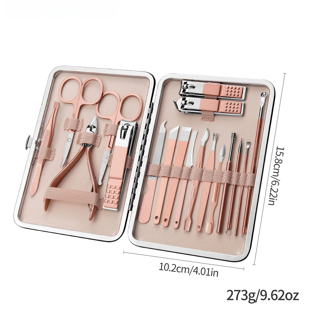 Golden stainless steel nail clipper set of 18 pieces, nail clippers, foot clippers, nose hair clippers, care tools Zpaxo