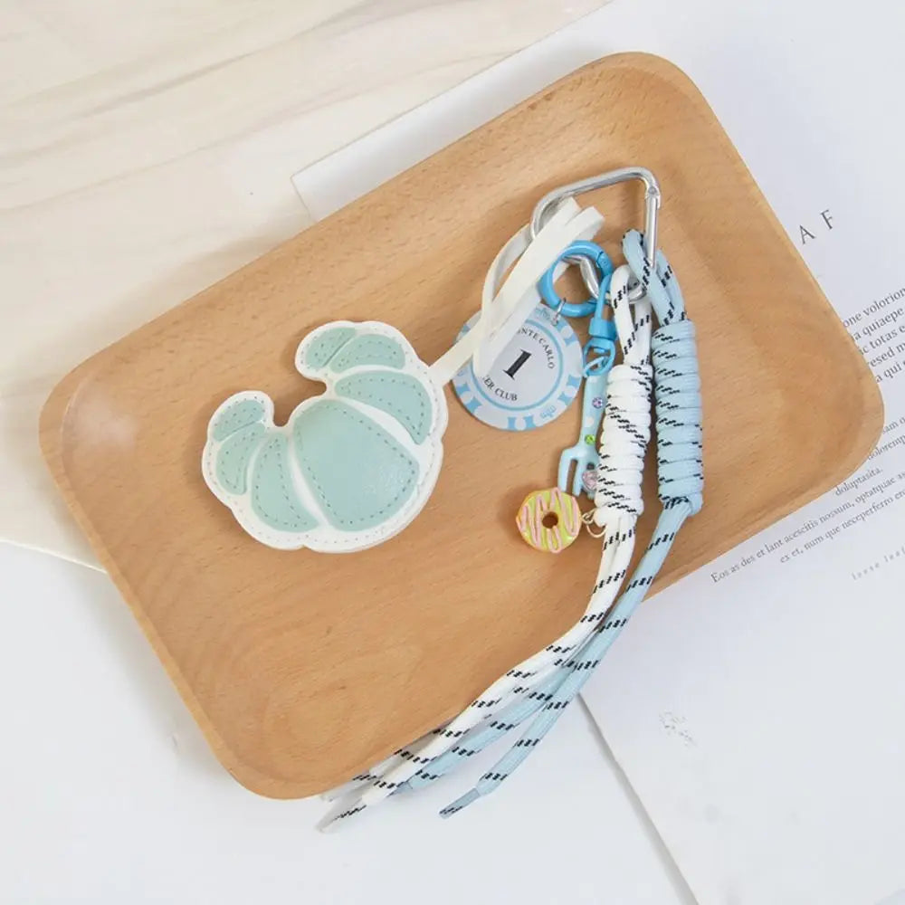 Diy Braided Rope Leather Croissant keychain Hand-Woven Bag Decoration Ladies Horn Bag Pendant Anti-Lost Trinket Zpaxo