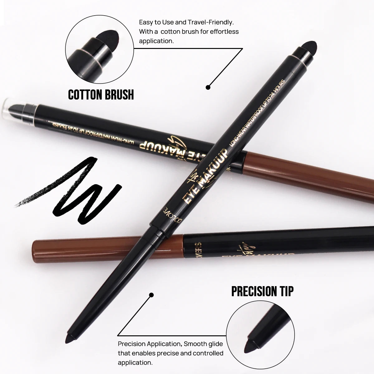 1PC Double-head Design, Sponge Head, Anti-smudge, Waterproof, Brown/white, Matte, Eyeliner Pen, Create A Charming Eye Makeup Zpaxo