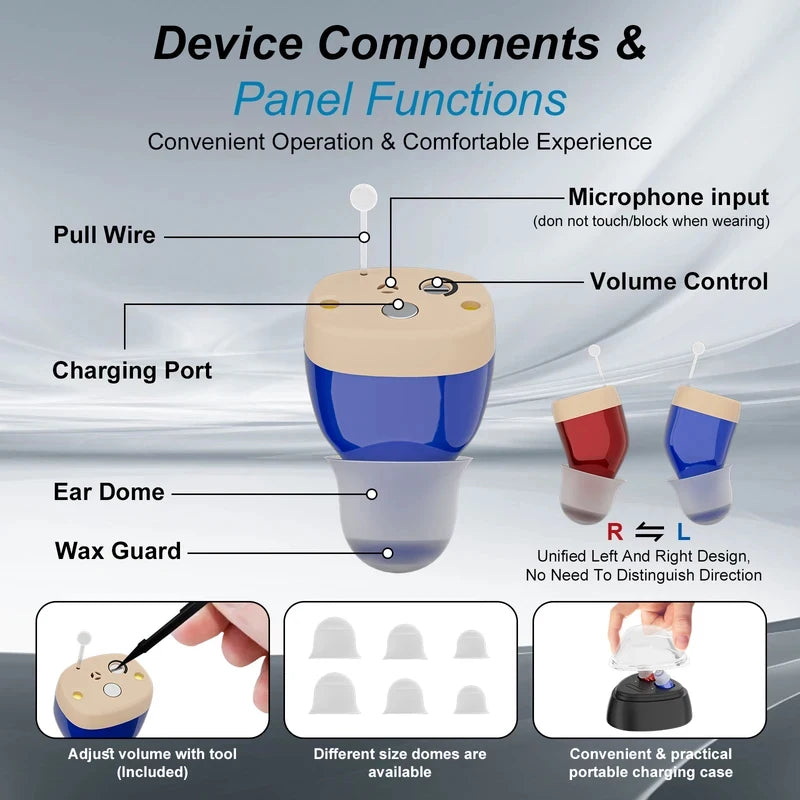 Portable Rechargeable Hearing Amplifiers Headphones Seniors Magnetic