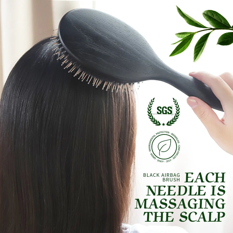 BOOMSLIFE Black Boar Bristle Mix Nylon Hair Brush Women Custom Massage Sclap USA Oak Wood Hair Comb for Hair Barber Accessories Zpaxo