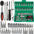 46Pcs Family Tools 1/4 Set Mechanic Tool Kits for Auto Repair Hous with Sockets Metric Hex Bit Socket Set inch Ratchet Wrench Zpaxo 46pcsAs shown 46Pcs