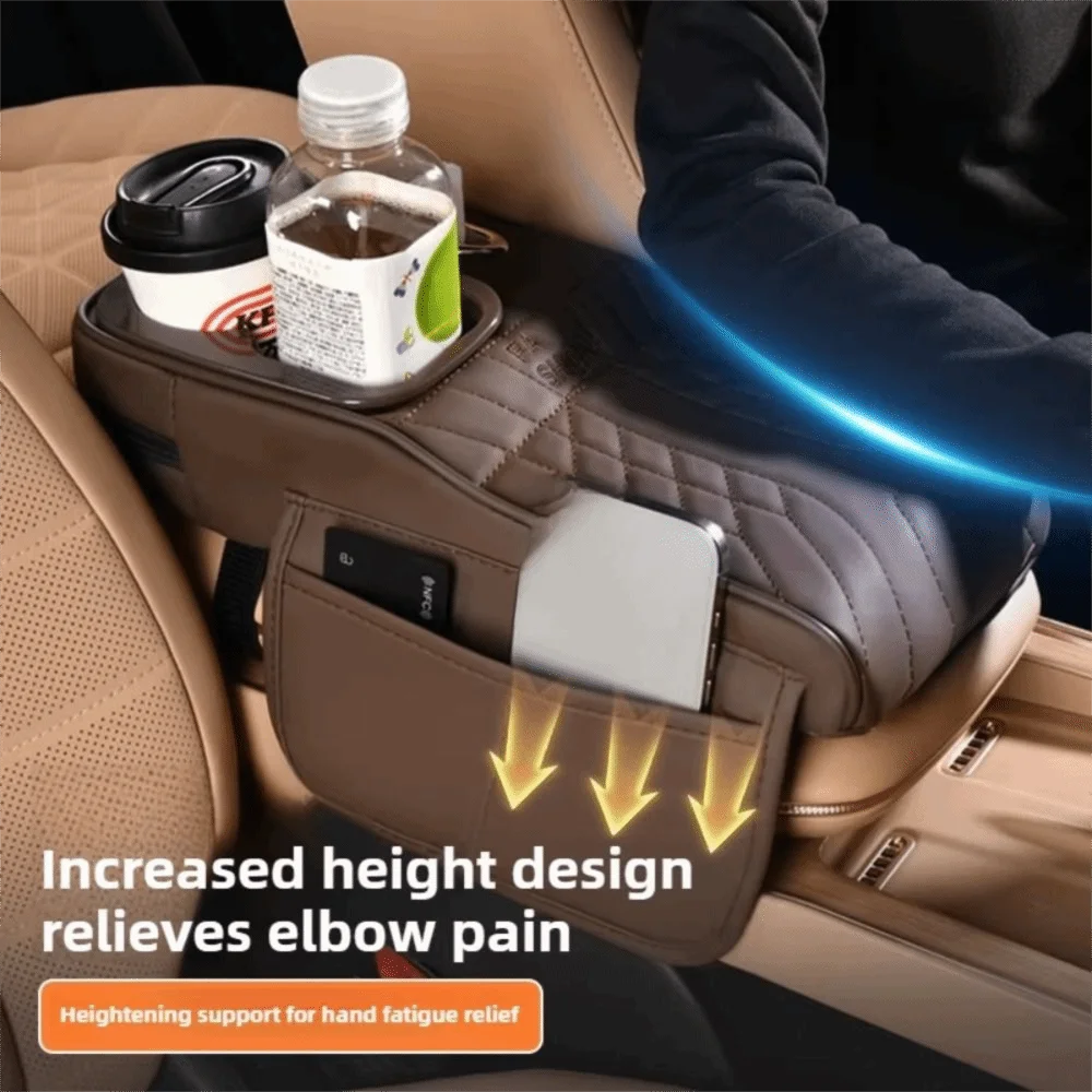 PU Leather Car Armrest Box Height Increase 2 Cup Holder Vehicle Armrest Cushion Comfortable Console Organizer Zpaxo