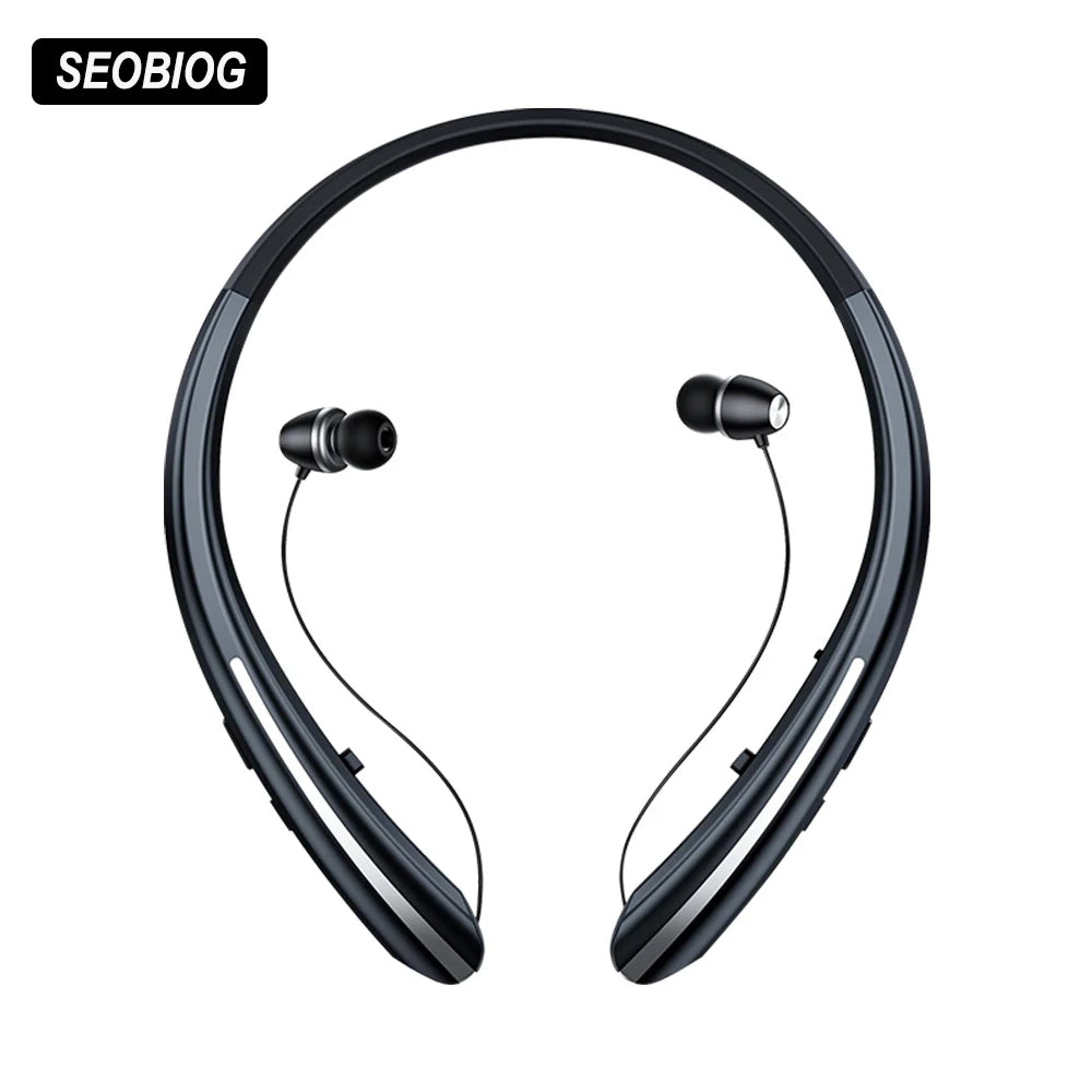 SEOBIOG Neckband Wireless Earphone HX801 Bluetooth Earbuds Noise Zpaxo Black Silvery