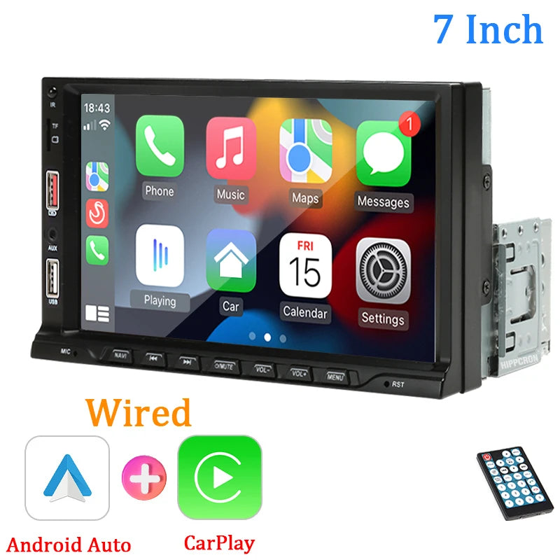 HIPPCRON 7-inch Car MP5 Player Wired Carplay Android Auto FM Radio HD
