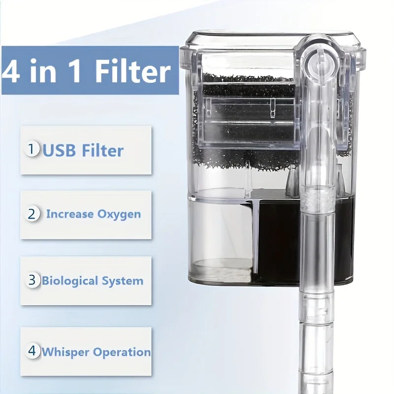 2 5W DC 5V Wall-hanging Filter Fish Tanks USB Plug Mini Aquarium Pump