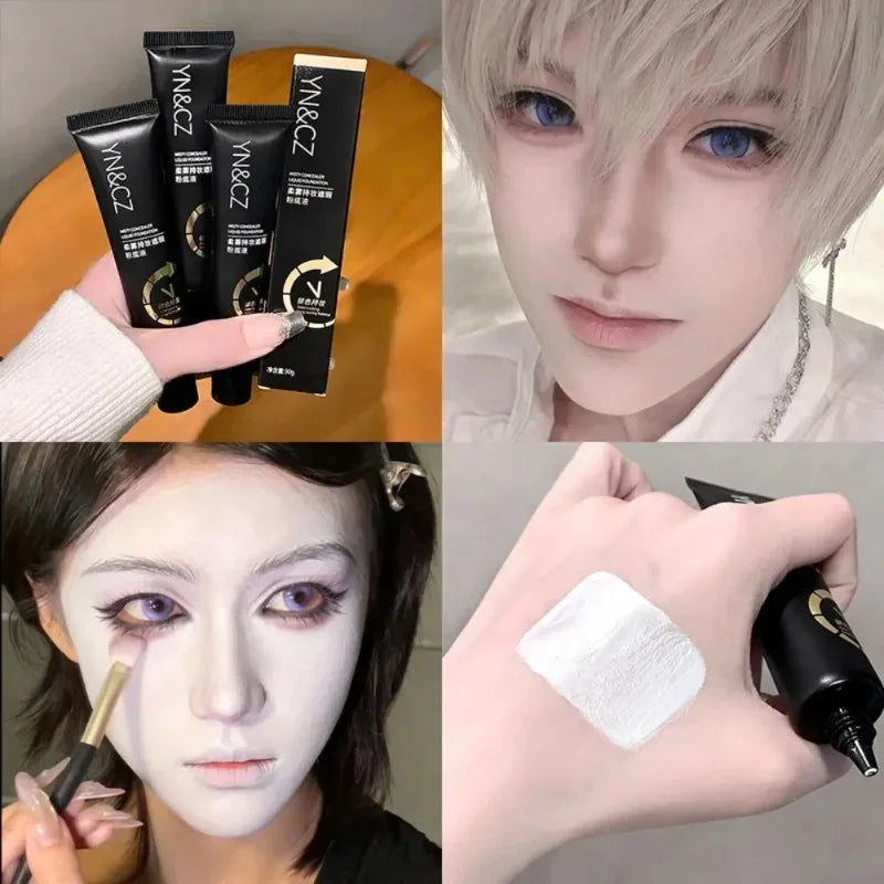 White Liquid Foundation for Halloween Goth Makeup Waterproof Full Coverage Primer High Concealer Cosplay Foundation Face Paint Zpaxo 03 White