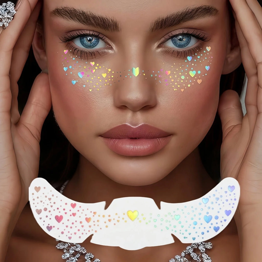 Glitter Freckle Tattoos Holographic Heart Face Stickers Waterproof
