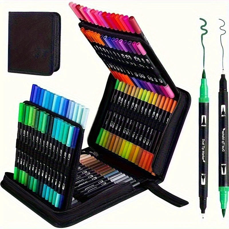 Vibrant Double-Ended Watercolor Markers – Art Set for Drawing & Crafts, Durable Plastic Bodies, Christmas Gift Zpaxo