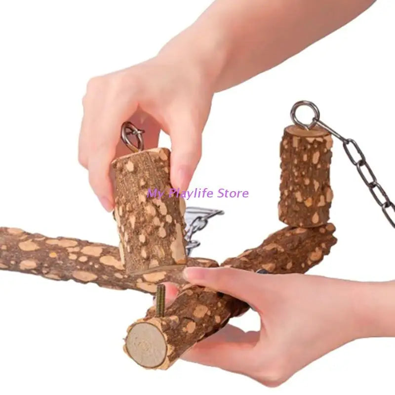 Bird Toys Wooden Perch Toy for Large Birds Natural Wood Parrot Swing Chew Toy Easy to Install for African Greys Mini Macaws Zpaxo