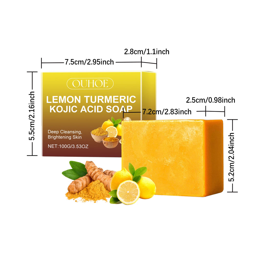 Lemon Turmeric Kojic Acid Brightening Soap | Fade Dark Spots Brightening Bar Soap Zpaxo