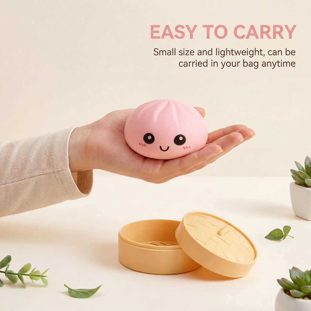 Dumpling Squishy Toy with Steamer – Stress Relief Ball (4 Colors) Squishy Stress Toy Zpaxo