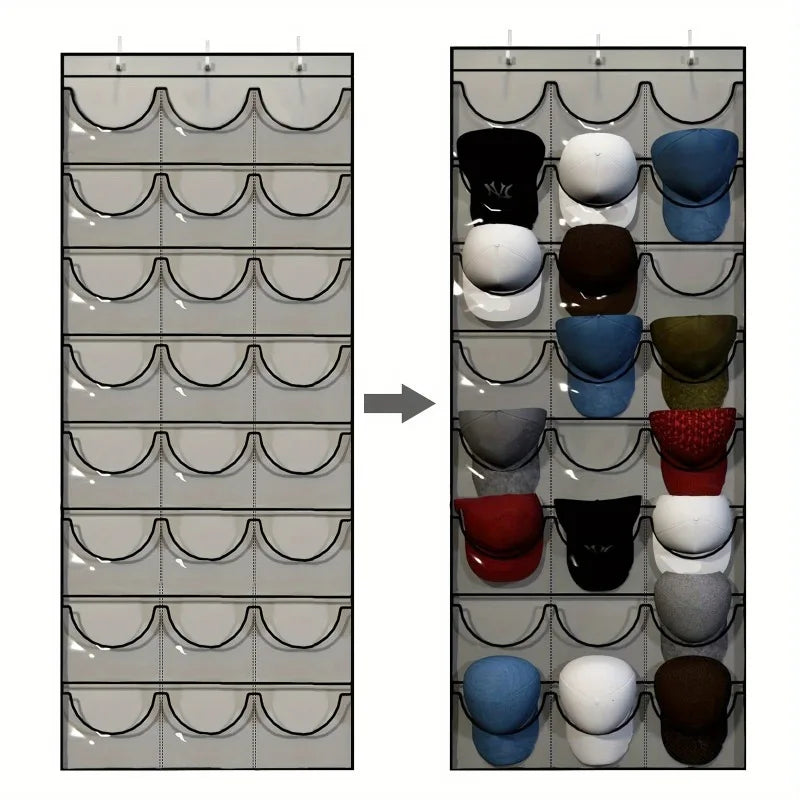 24-Pocket Hat Organizer Over-door Baseball Cap Storage Bag Dust-proof