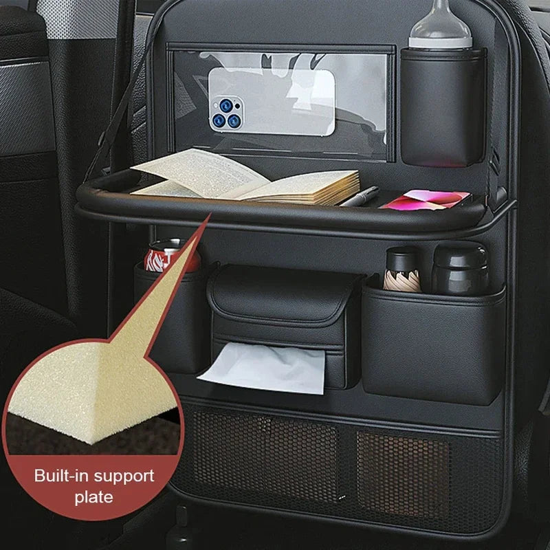Car Large Capacity Back Seat Storage Bag Foldable Tablet Tray PU