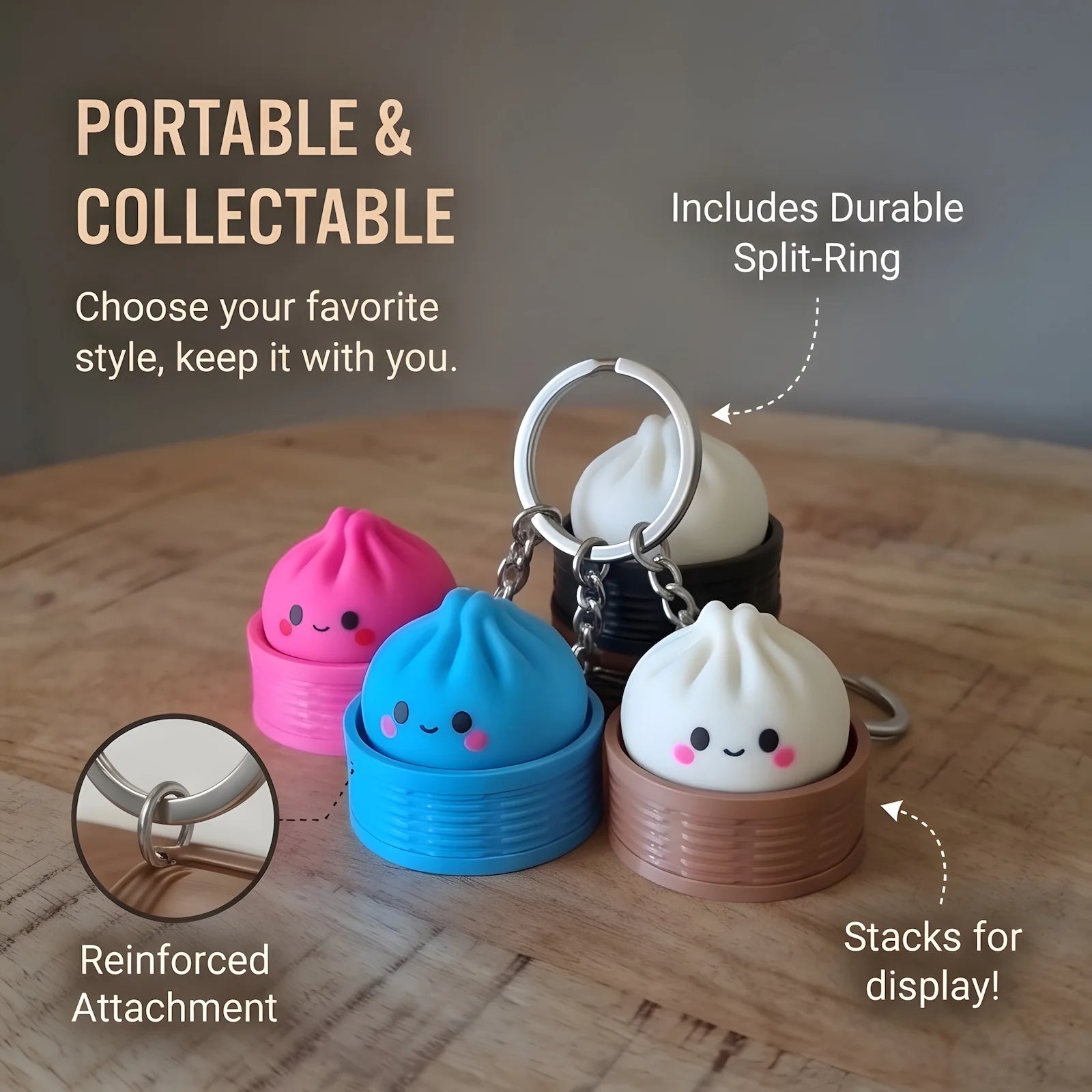3D Printed Cute Steamed Bun Keychain Mechanical Keyboard Blue Switch