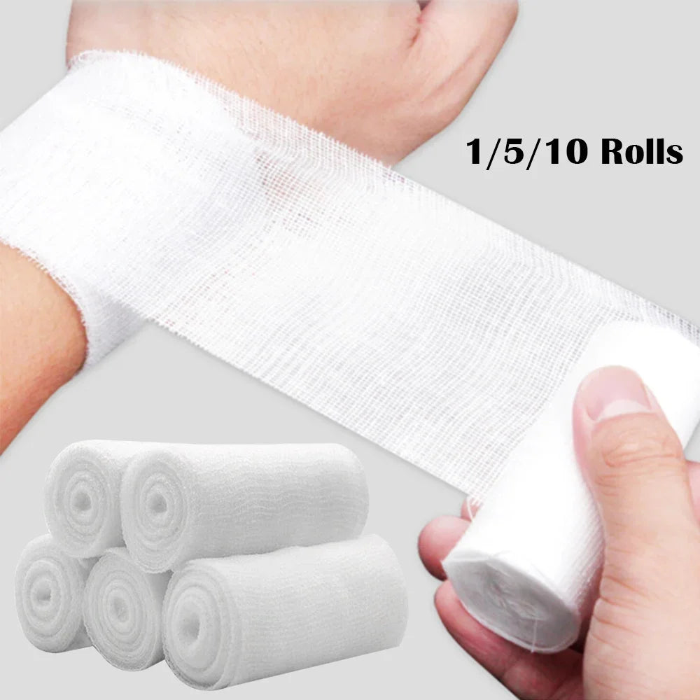 1 5 10 Rolls Absorbent Gauze Cotton Bandage Roll Wound Hemostasis