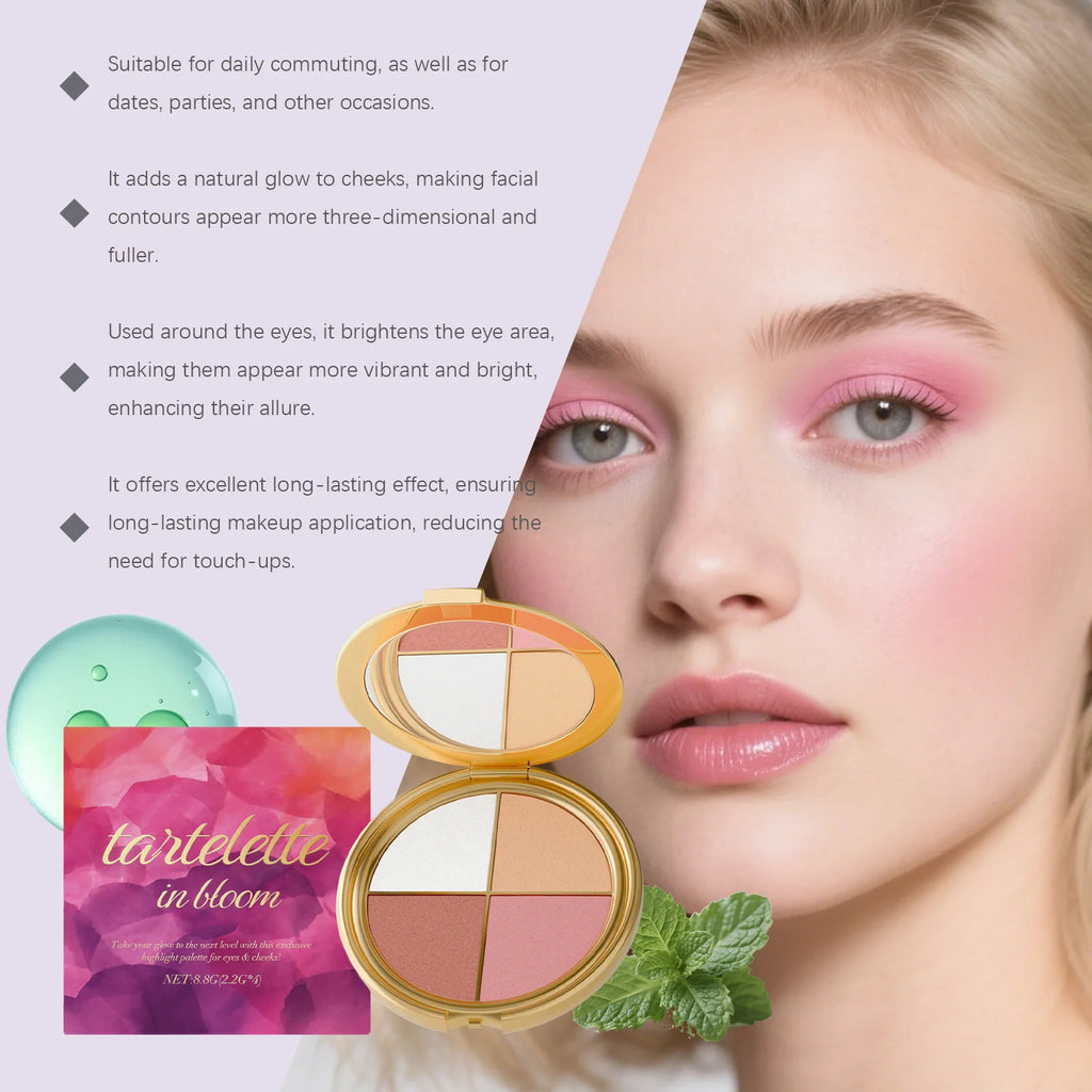 4-Color Highlight Powder Blush & Eye Shadow Palette | Natural Glow Eye Shadow Palette Zpaxo