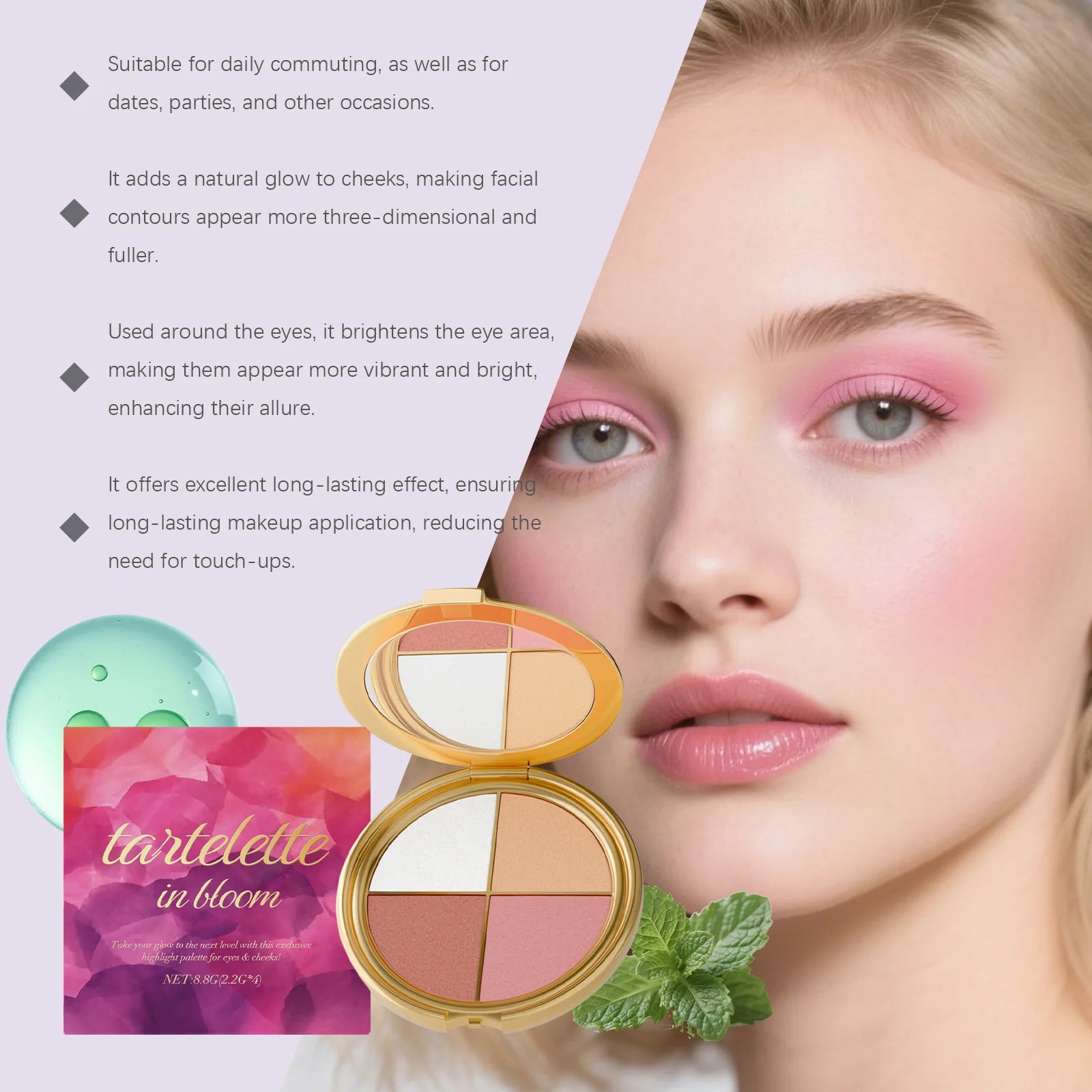 4-Color Highlight Powder Blush & Eye Shadow Palette | Natural Glow Eye Shadow Palette Zpaxo