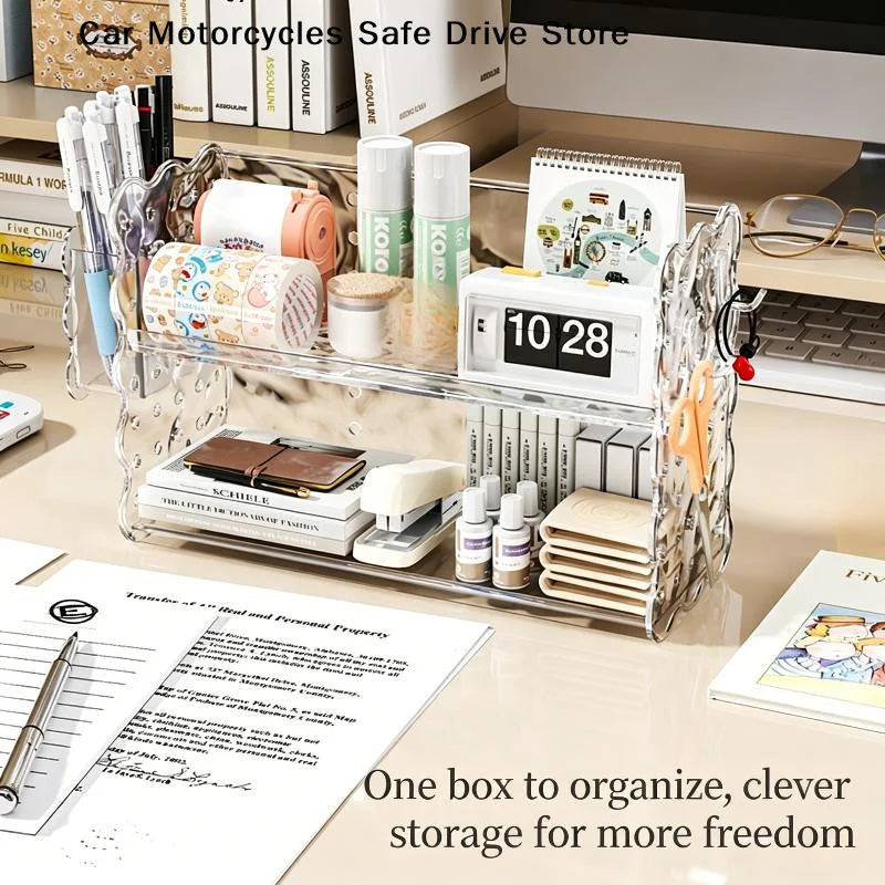 MClear Acrylic 2 Tier Desk Organizer Big Capacity Wave Edge Home