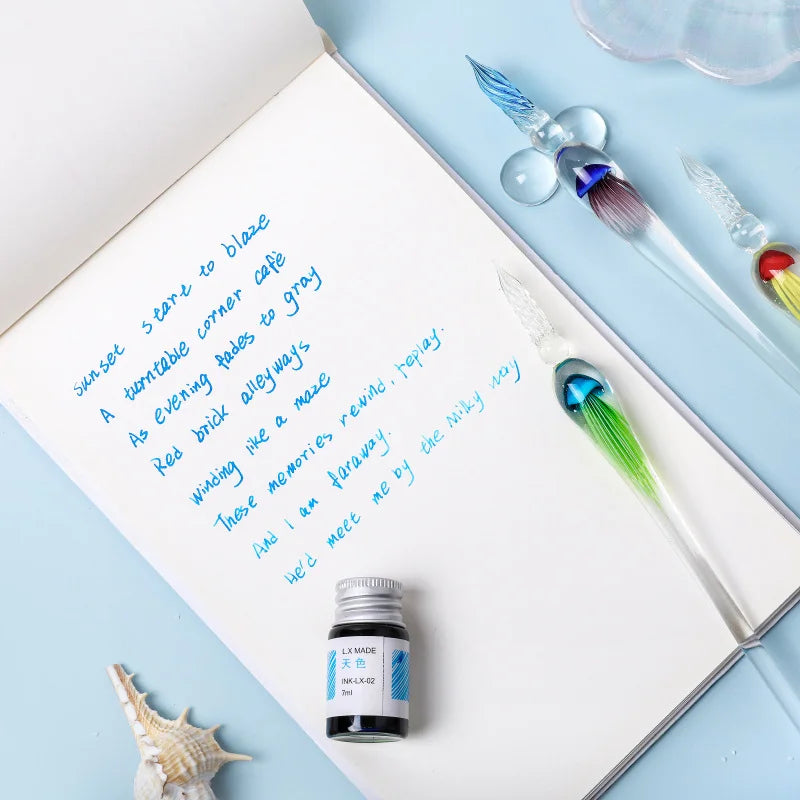 Jellyfish Glass Dip Pen Set – 3-Piece Crystal Calligraphy Gift