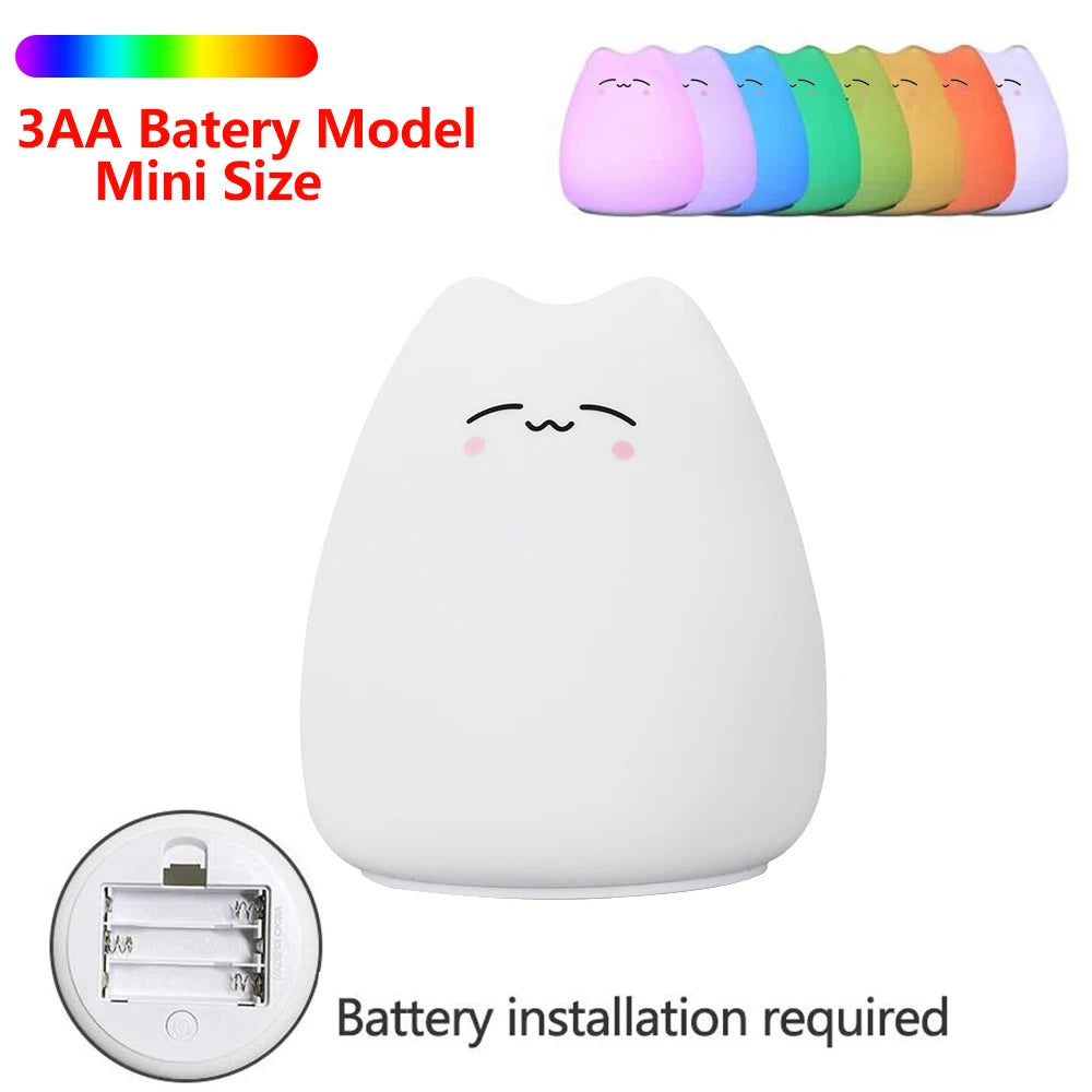 Cute Cat Night Light For Baby Kids Cartoon 7 Colors Silicone Sleeping Lamp Touch Sensor Table Lamp For Home Bedroom Decoration Zpaxo C