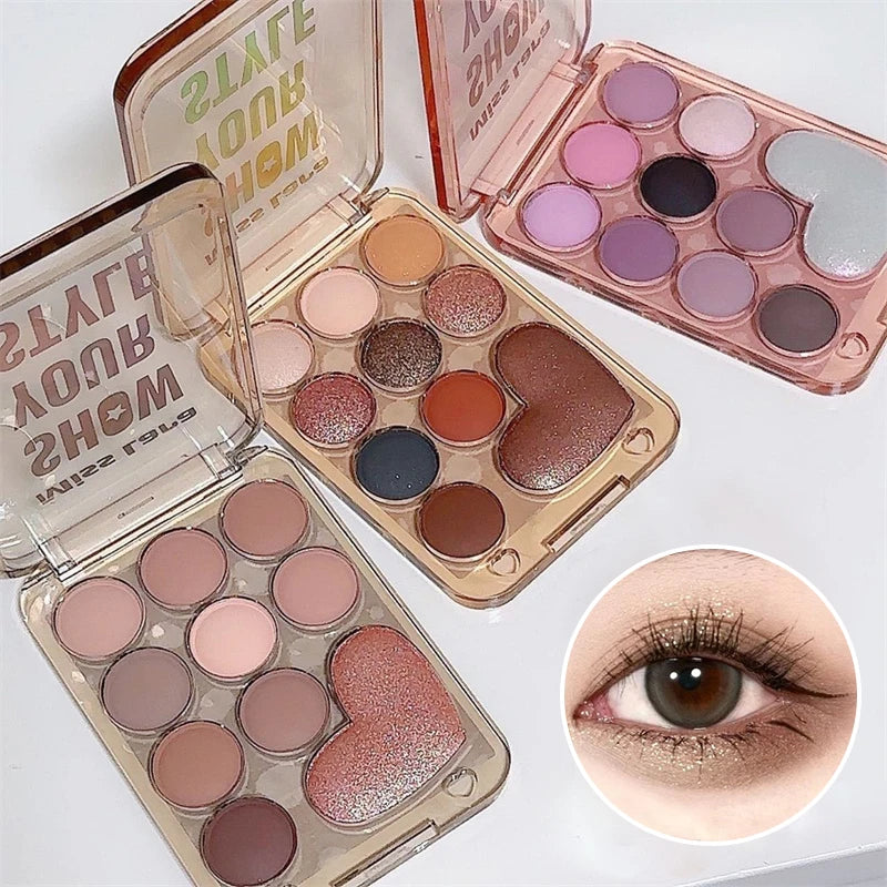 10 Color Love Eyeshadow Palette Velvet Matte and Shimmer Effect Pink Brown Eye Shadow Plate Create A Multi-Functional Makeup Zpaxo